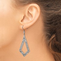 Stainless Steel Polished Textured Ornate Geometric Dangle Earrings view 4