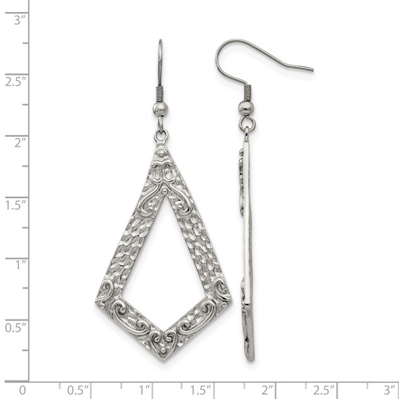 Stainless Steel Polished Textured Ornate Geometric Dangle Earrings