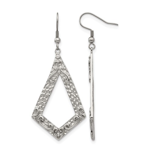 Stainless Steel Polished Textured Ornate Geometric Dangle Earrings