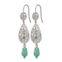 Chisel Stainless Steel Polished Imitation Turquoise Dangle Shepherd Hook Earrings view 3