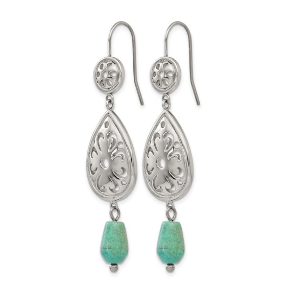 Chisel Stainless Steel Polished Imitation Turquoise Dangle Shepherd Hook Earrings