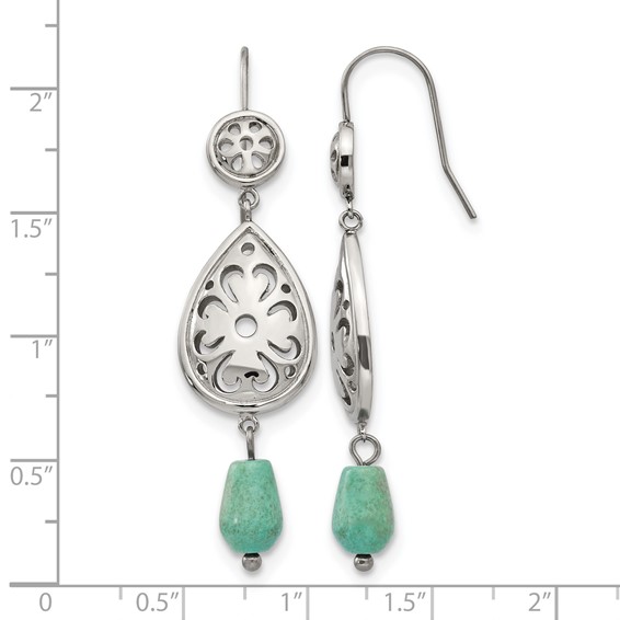 Chisel Stainless Steel Polished Imitation Turquoise Dangle Shepherd Hook Earrings