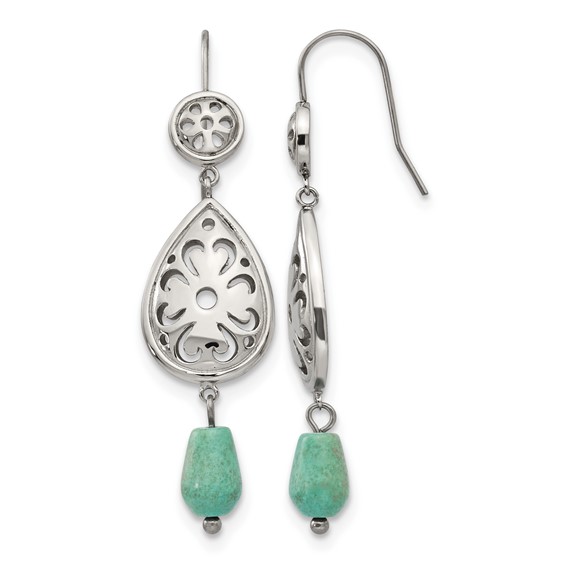Chisel Stainless Steel Polished Imitation Turquoise Dangle Shepherd Hook Earrings