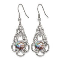 Chisel Stainless Steel Polished Filigree Imitation Abalone and Glass Dangle Shepherd Hook Earrings view 3