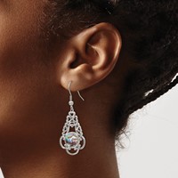Chisel Stainless Steel Polished Filigree Imitation Abalone and Glass Dangle Shepherd Hook Earrings view 4