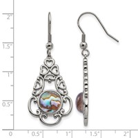 Chisel Stainless Steel Polished Filigree Imitation Abalone and Glass Dangle Shepherd Hook Earrings view 5