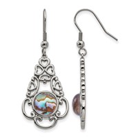 Chisel Stainless Steel Polished Filigree Imitation Abalone and Glass Dangle Shepherd Hook Earrings view 1