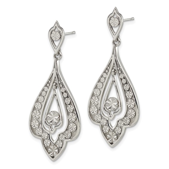 Stainless Steel Polished and Textured Post Dangle Earrings