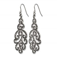 Chisel Stainless Steel Antiqued and Polished Earrings with Crystal Shepherd Hook view 3