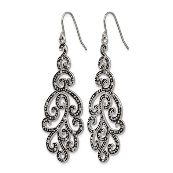 Chisel Stainless Steel Antiqued and Polished with Crystal Shepherd Hook Earrings