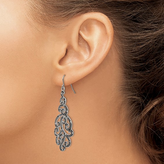 Chisel Stainless Steel Antiqued and Polished with Crystal Shepherd Hook Earrings