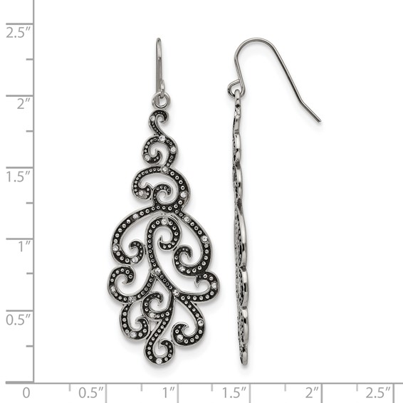 Chisel Stainless Steel Antiqued and Polished with Crystal Shepherd Hook Earrings