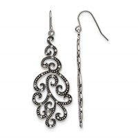 Chisel Stainless Steel Antiqued and Polished Earrings with Crystal Shepherd Hook view 1