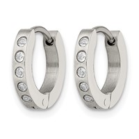 Chisel Stainless Steel Brushed and Polished with CZ 2mm Hinged Hoop Earrings view 3