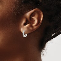 Chisel Stainless Steel Brushed and Polished with CZ 2mm Hinged Hoop Earrings view 4