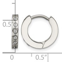 Chisel Stainless Steel Brushed and Polished with CZ 2mm Hinged Hoop Earrings view 5
