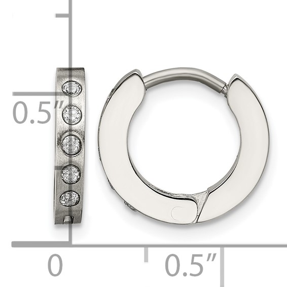 Chisel Stainless Steel Brushed and Polished with CZ 2mm Hinged Hoop Earrings