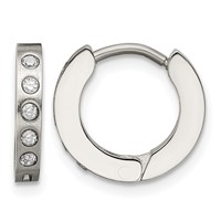 Chisel Stainless Steel Brushed and Polished with CZ 2mm Hinged Hoop Earrings view 1
