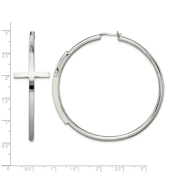 Chisel Stainless Steel Polished Large Cross Hoop Earrings