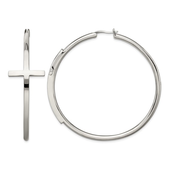 Chisel Stainless Steel Polished Large Cross Hoop Earrings