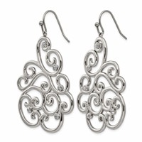 Chisel Stainless Steel Polished Filigree CZ Dangle Shepherd Hook Earrings view 3