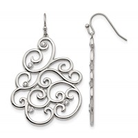 Chisel Stainless Steel Polished Filigree CZ Dangle Shepherd Hook Earrings view 1