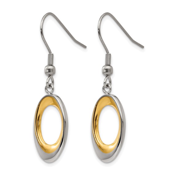 Stainless Steel Polished Yellow IP Oval Dangle Shepherd Hook Earrings