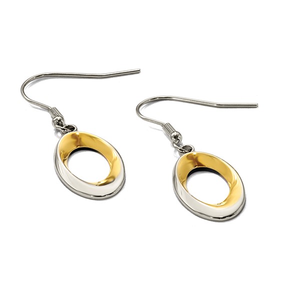 Stainless Steel Polished Yellow IP Oval Dangle Shepherd Hook Earrings