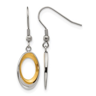 Stainless Steel Polished Yellow IP Oval Dangle Shepherd Hook Earrings