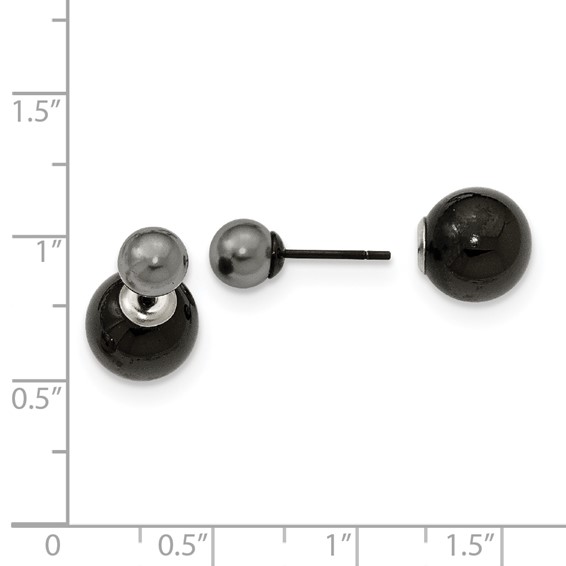 StainlessSteel Polished Black IP Ball w/Imitation Pearl Reversible Post Ear
