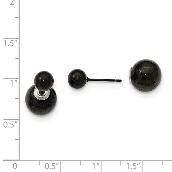Stainless Steel Polished Black IP-plated Ball Reversible Post Earrings