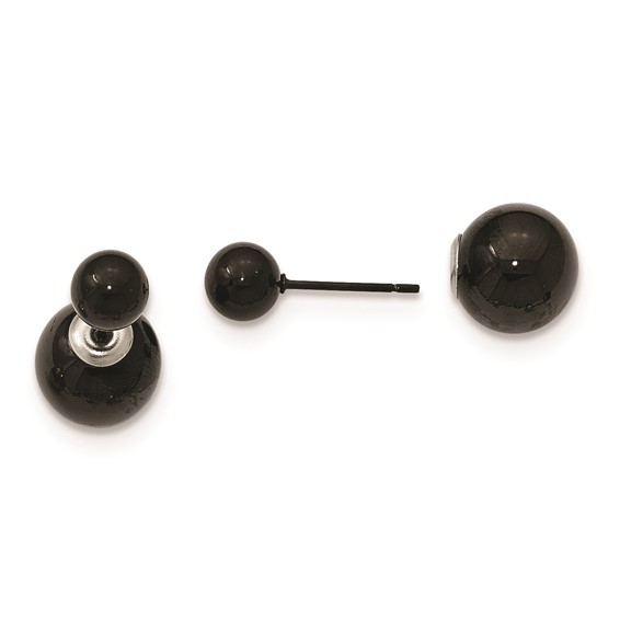 Stainless Steel Polished Black IP-plated Ball Reversible Post Earrings