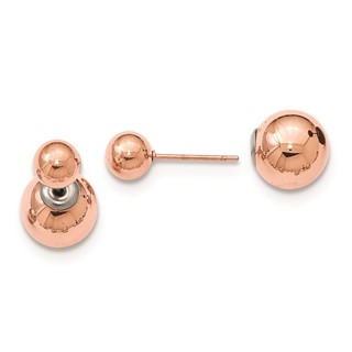 Stainless Steel Polished Pink IP-plated Ball Reversible Post Earrings