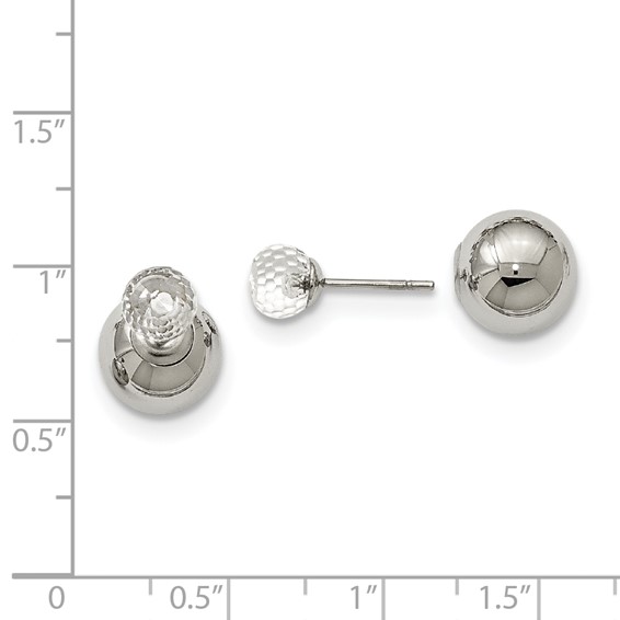 Stainless Steel Polished Ball w/Clear Glass Reversible Ball Post Earrings