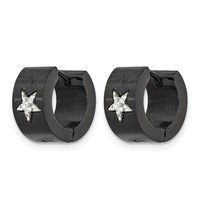 Chisel Stainless Steel Brushed Black IP-plated Earrings with Grey Carbon Fiber Star Hinged Hoop view 3