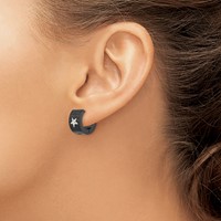 Chisel Stainless Steel Brushed Black IP-plated Earrings with Grey Carbon Fiber Star Hinged Hoop view 4