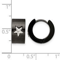 Chisel Stainless Steel Brushed Black IP-plated Earrings with Grey Carbon Fiber Star Hinged Hoop view 5