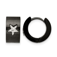 Chisel Stainless Steel Brushed Black IP-plated Earrings with Grey Carbon Fiber Star Hinged Hoop view 1