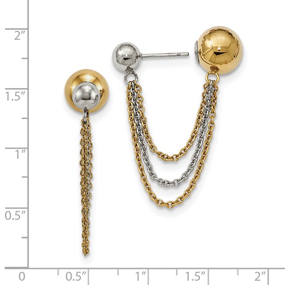 Stainless Steel Polished & Yellow IP-plated Ball Reversible Post Dangles