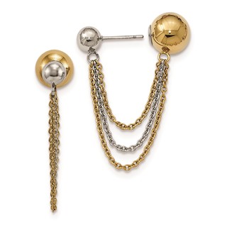 Stainless Steel Polished & Yellow IP-plated Ball Reversible Post Dangles