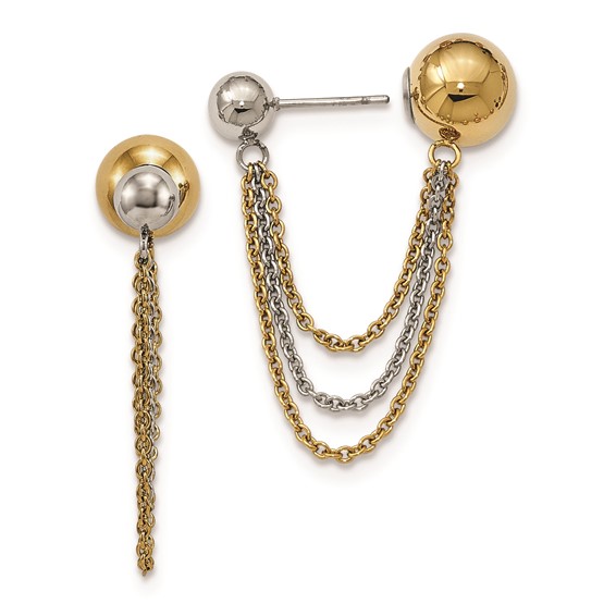 Stainless Steel Polished & Yellow IP-plated Ball Reversible Post Dangles