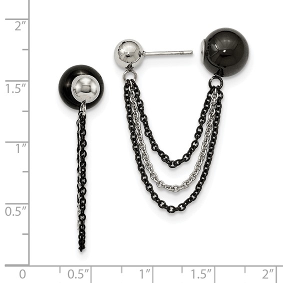 Stainless Steel Polished & Black IP-plated Ball Reversible Post Dangles