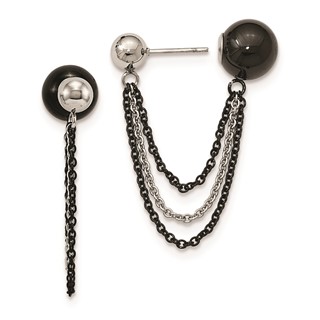 Stainless Steel Polished & Black IP-plated Ball Reversible Post Dangles