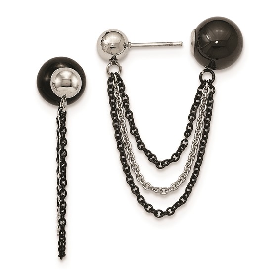 Stainless Steel Polished & Black IP-plated Ball Reversible Post Dangles