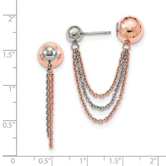 Stainless Steel Polished & Pink IP-plated Ball Reversible Post Dangles