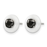 Chisel Stainless Steel Polished White Ceramic Earrings with Black CZ Post view 3