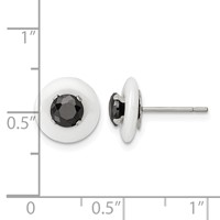 Chisel Stainless Steel Polished White Ceramic Earrings with Black CZ Post view 4