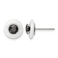 Chisel Stainless Steel Polished White Ceramic Earrings with Black CZ Post view 1
