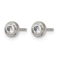 Chisel Stainless Steel Polished 3mm Bezel CZ Stud Post Earrings view 3