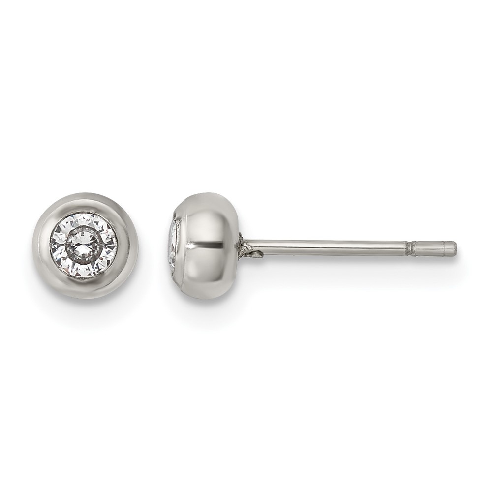Chisel Stainless Steel Polished 3mm Bezel CZ Stud Post Earrings